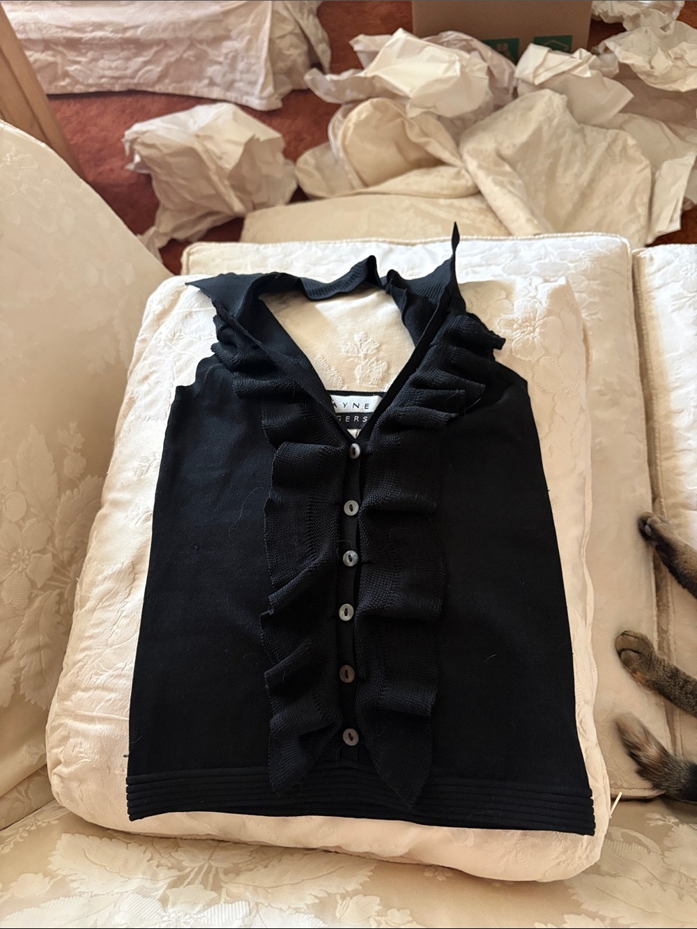 Black Ruffle-Trim Knit Cardigan Vest by Lynne B